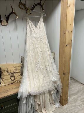 Melissa Sweet Wedding Dress – Blush/Ivory Lace, Pearls & 3D Floral Appliqués